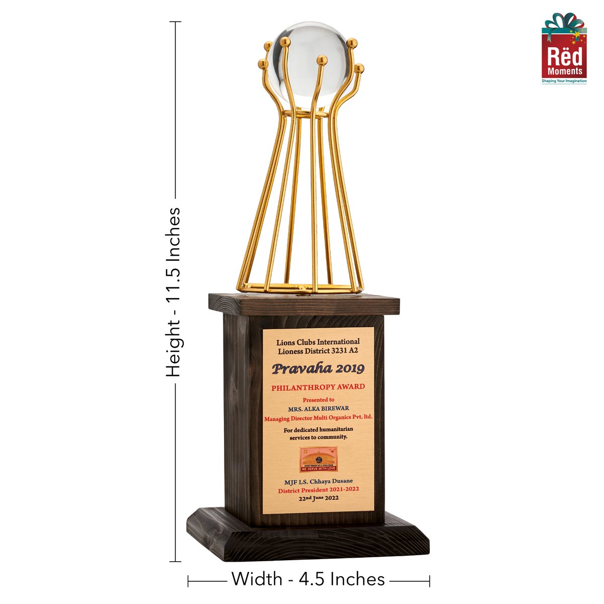 Rot iron trophy with crystal ball and wooden stand (Excluding metal plate) - Image 2